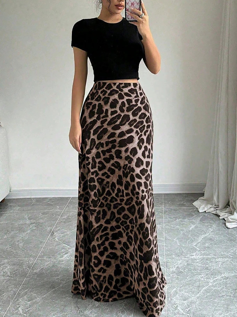 Zara Leopard Print High Waist Maxi Skirt